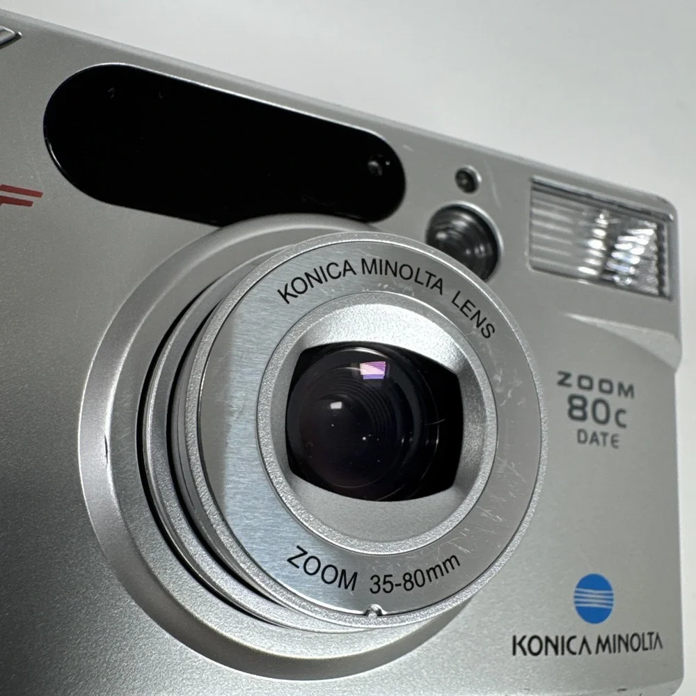 Konica Minolta Zoom 80C AF Silver Camera Point & Shoot 35mm Lens & Cover Vintage